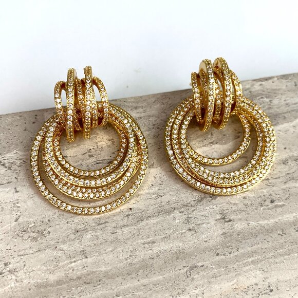 NEW~ Anthropologie Shashi Roux Gold & Cubic Zirconia Door Knocker Earrings - Picture 1 of 12